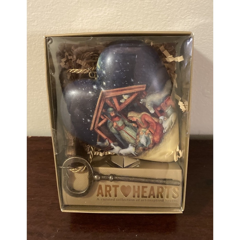 Demdaco O Holy Night Nativity Art‎ Heart Christmas Ornament Key Stand NIB Gift